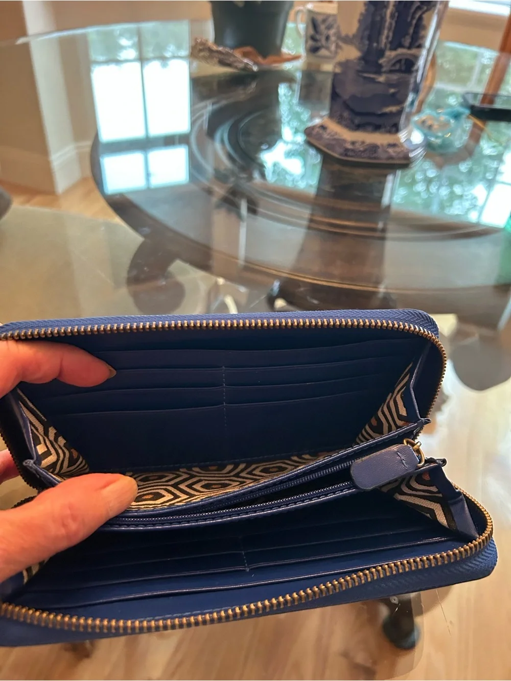 Jonathan Adler Embossed Blue Zip Wallet
